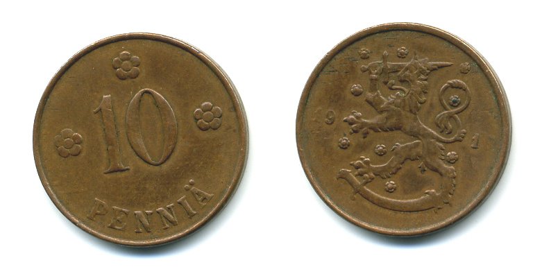 Финляндия 10 пенни 1919 KM 24 медь 41-243