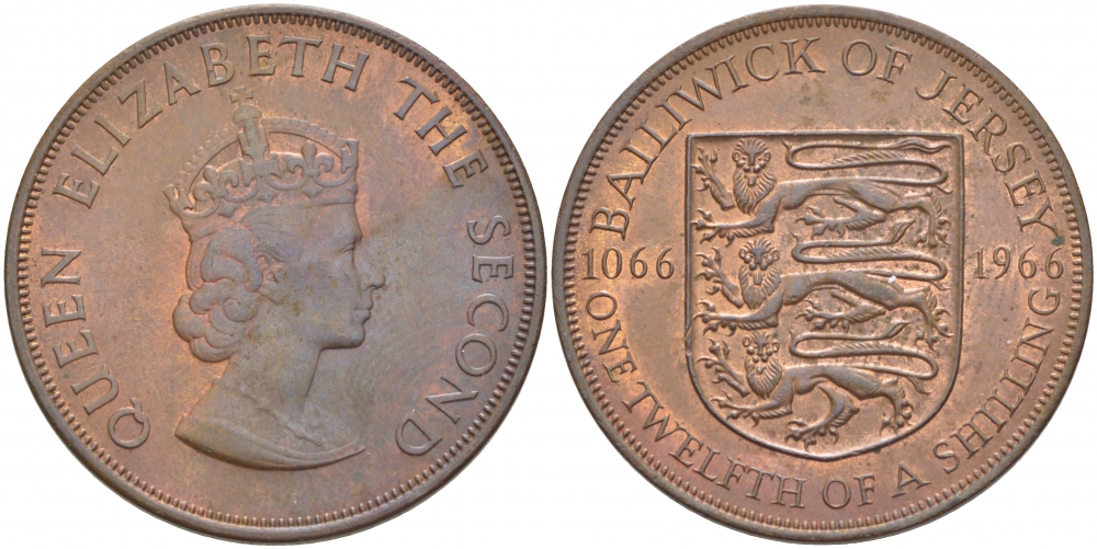 Джерси 1/12 шиллинга 1966 900 лет Нормандскому завоеванию KM 26 бронза UNC 4403-1115