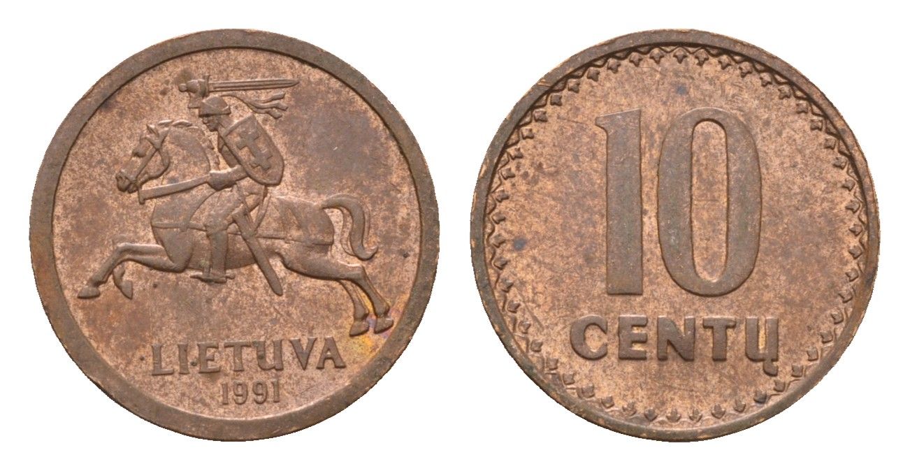 Литва 10 центов (сентов) 1991 год-тип KM 88 бронза 4689-1052