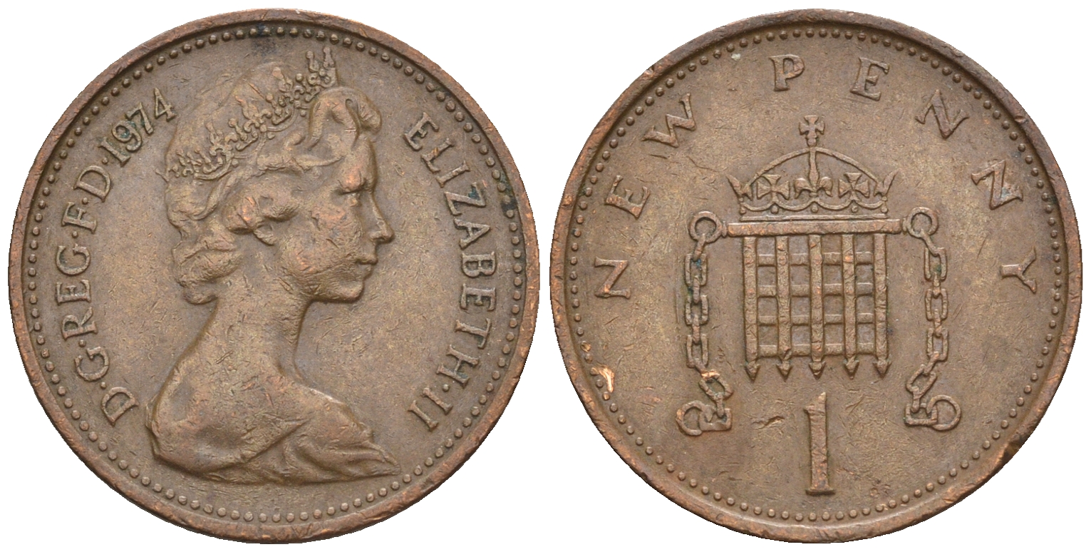 Великобритания 1 пенни 1974 Елизавета II (1952-2022) KM 915, Spink 4237 (B1) бронза 4609-468