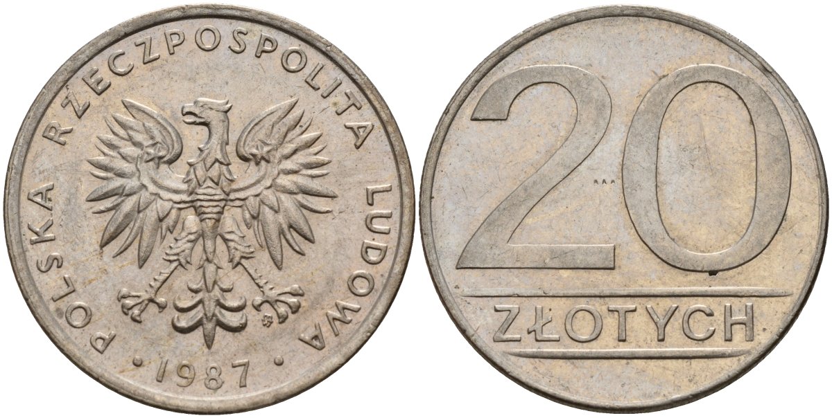 Польша 20 злотых 1987 MW Y 153.1 медно-никель 4187-715