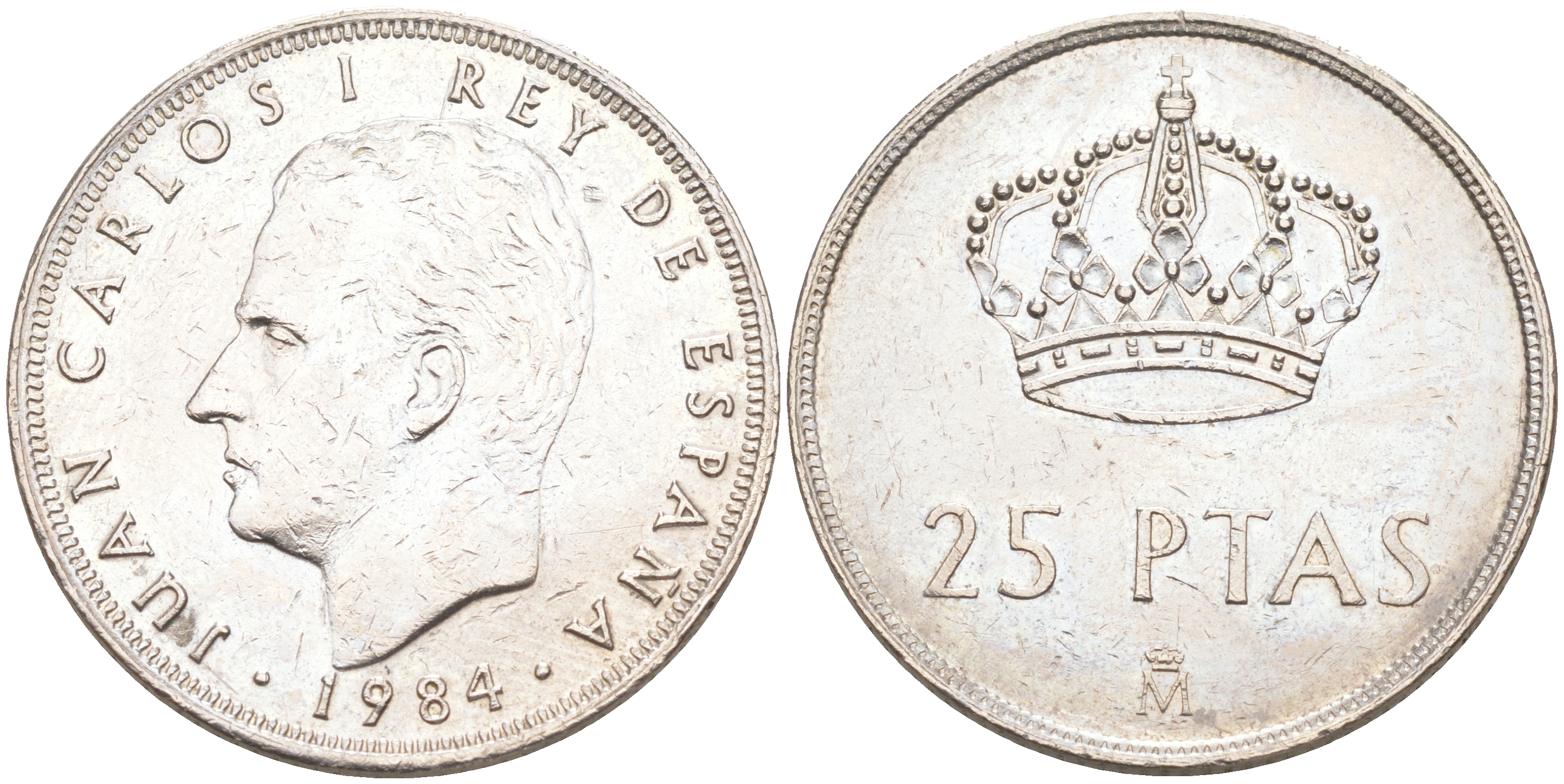 ИСПАНИЯ 25 ПЕСЕТ 1984 ХУАН КАРЛОС I KM 824 медно-никель 106-244