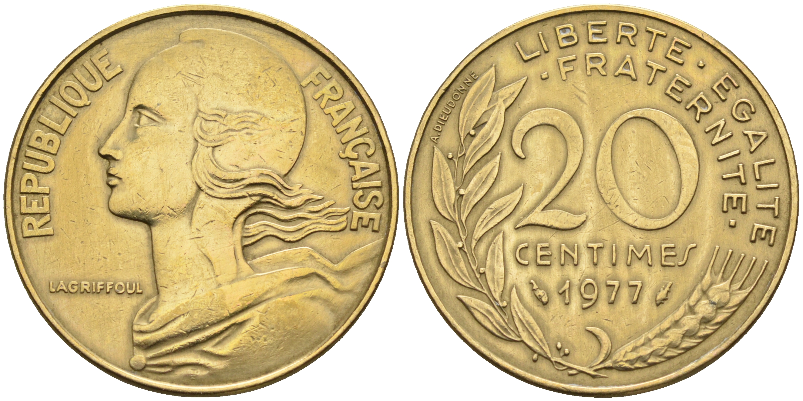 Франция 20 сантимов 1977 тип Marianne KM 930 медь алюминий никель    4177-117