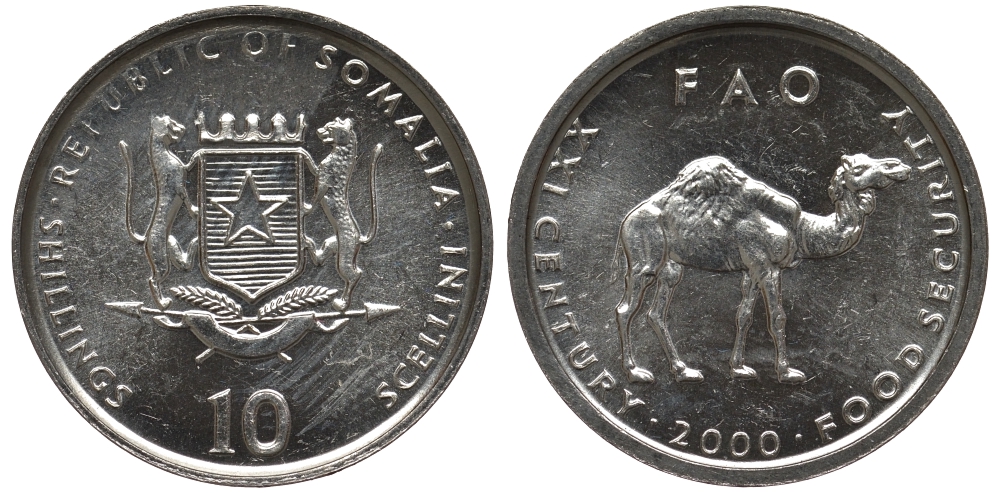 Сомали 10 шиллингов 2000 FAO, продовольственная программа, верблюд KM 46 алюминий UNC 4556-1125