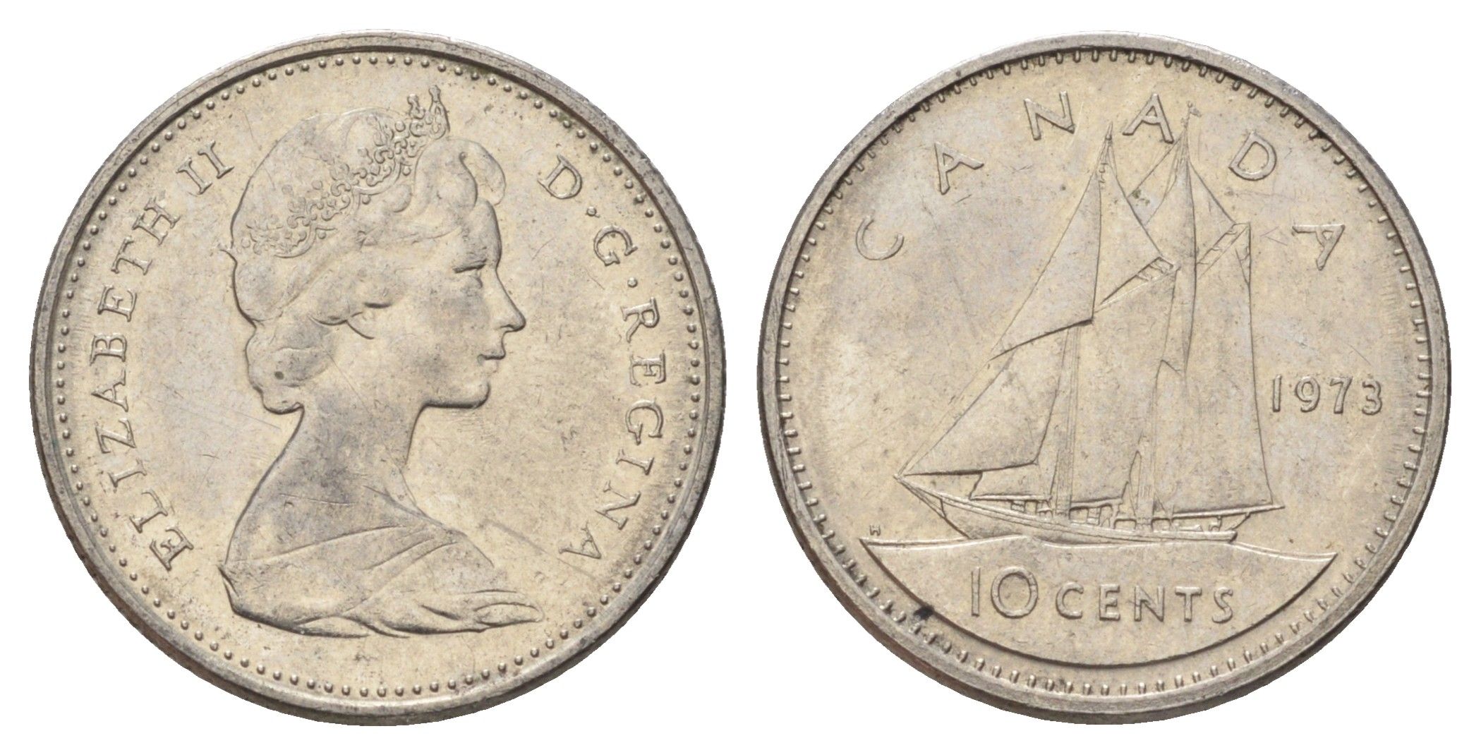 Канада 10 центов 1973 Елизавета II (1952-2022), парусник KM 77 никель 4689-537