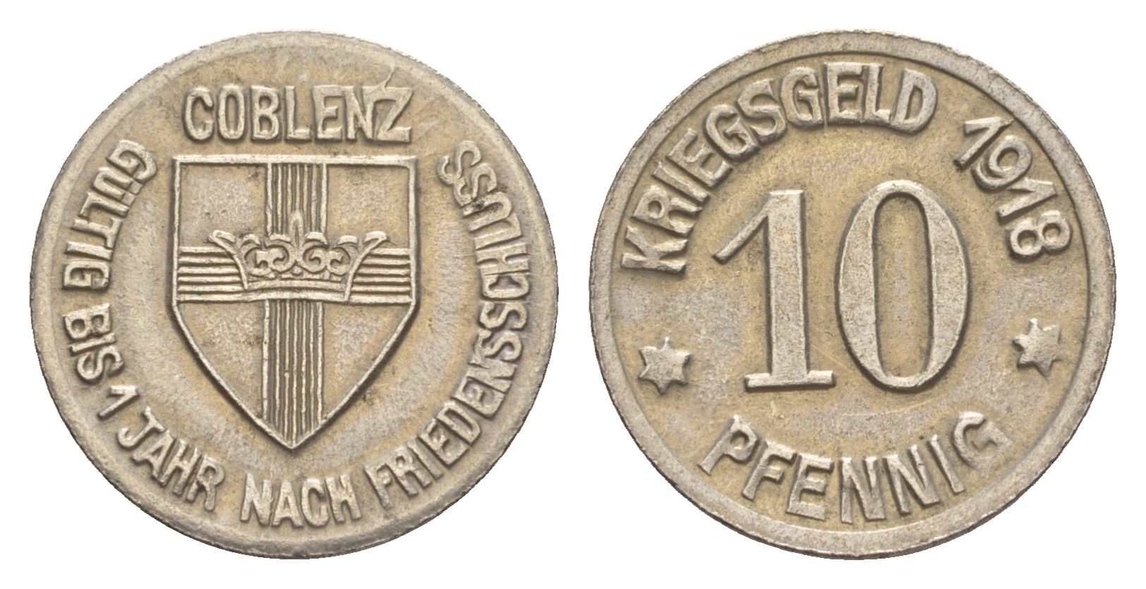 Кобленц 10 пфеннигов 1918 Funck 80.1A, Men05 4526.1, Men18 5727.1 железо 54-229