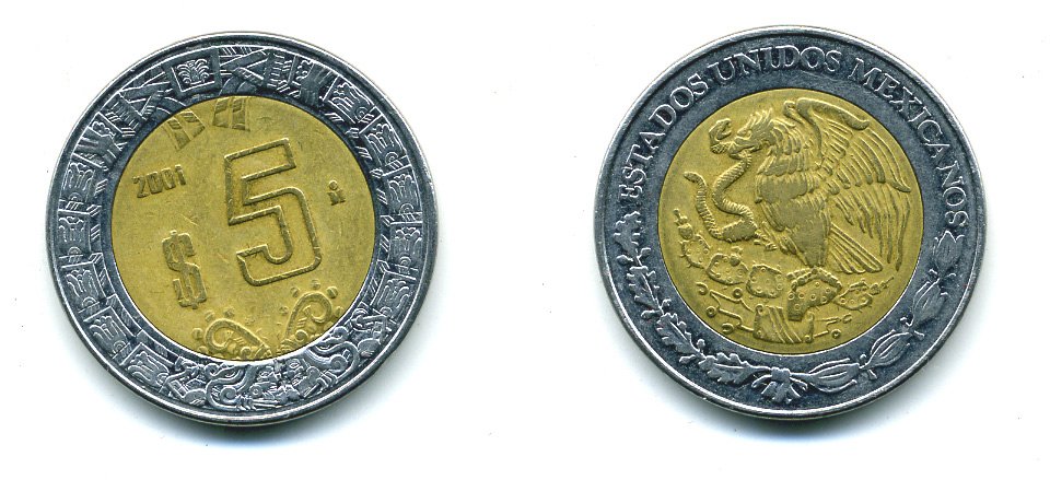 МЕКСИКА 5 ПЕСО 2001 Мо KM 605 биметалл 51-5137