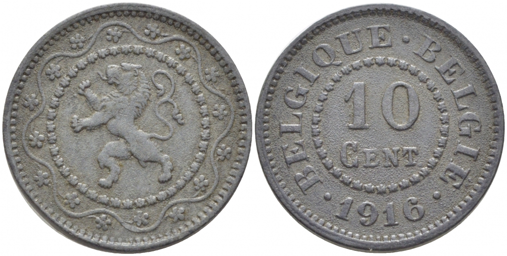 БЕЛЬГИЯ 10 САНТИМОВ 1916 BELGIQUE-BELGIE KM 81 цинк 3856-427