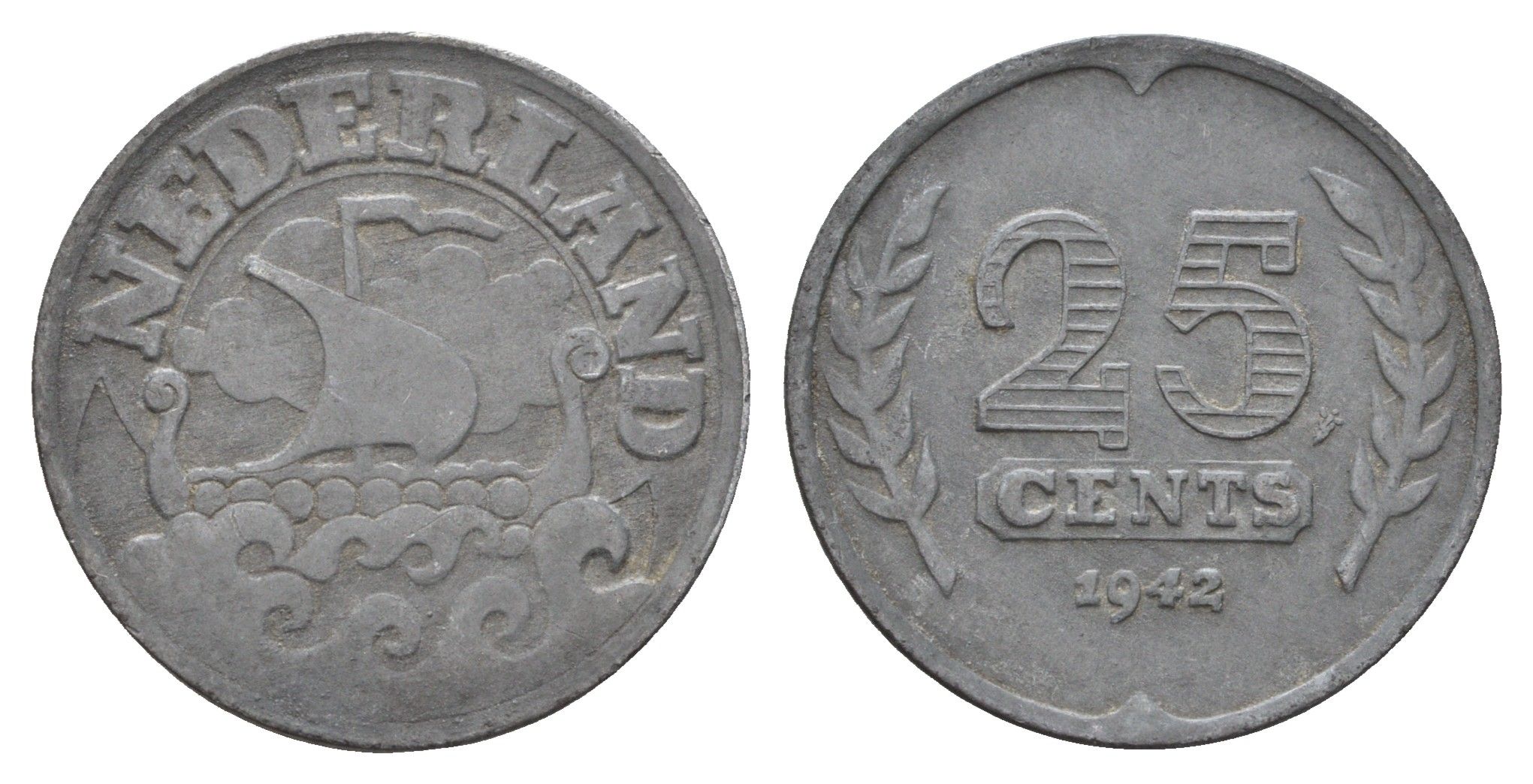 Нидерланды 25 центов 1942 KM 174 цинк 83-1912
