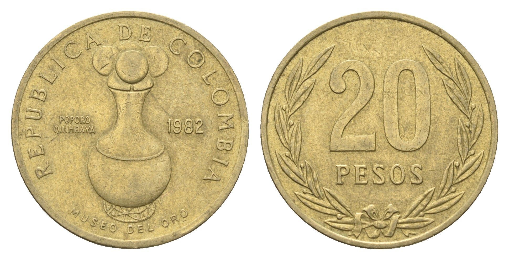 Колумбия 20 песо 1982 KM 271 алюминиевая бронза 4663-446