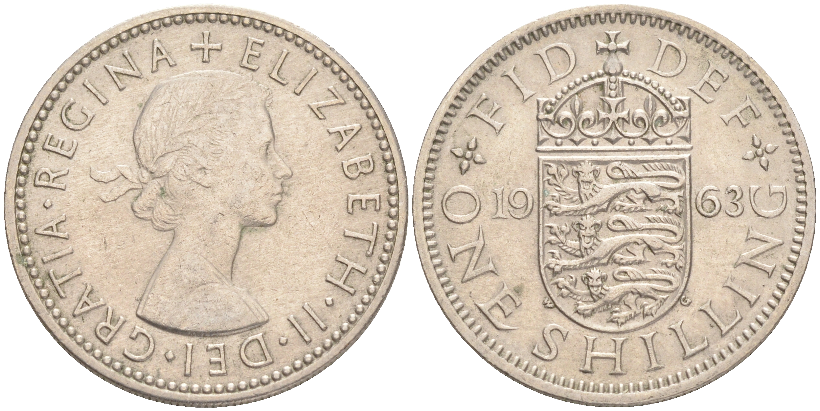 Великобритания 1 шиллинг 1963 Елизавета II (1952-2022), Английский герб KM 904, Spink 4147 медно-никель 4556-643