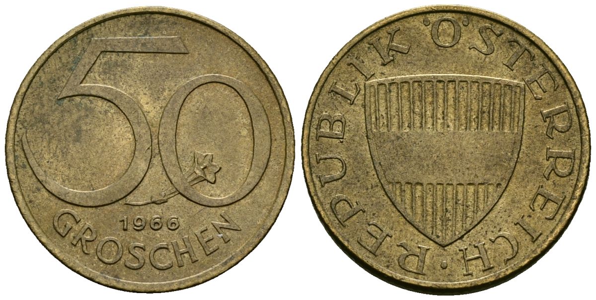 Австрия 50 грошей 1966 KM 2885 алюминиевая бронза 4136-748