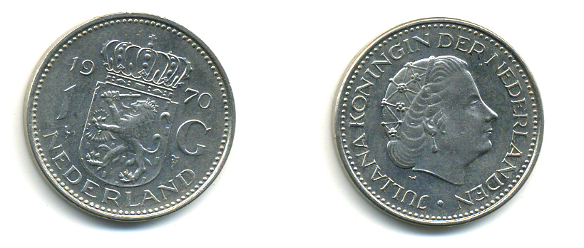 Нидерланды 1 гульден 1970 Юлиана (1948-1980) KM 184а никель 83-757