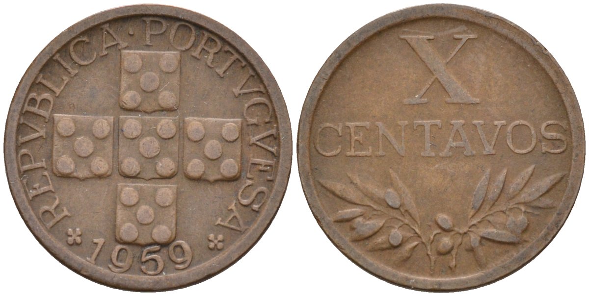 Португалия 10 сентаво 1959 KM 583 бронза 4588-439