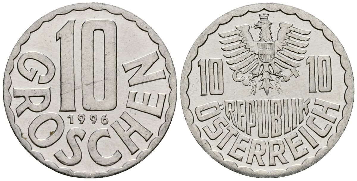 Австрия 10 грошей 1996 KM 2878 алюминий 4135-322