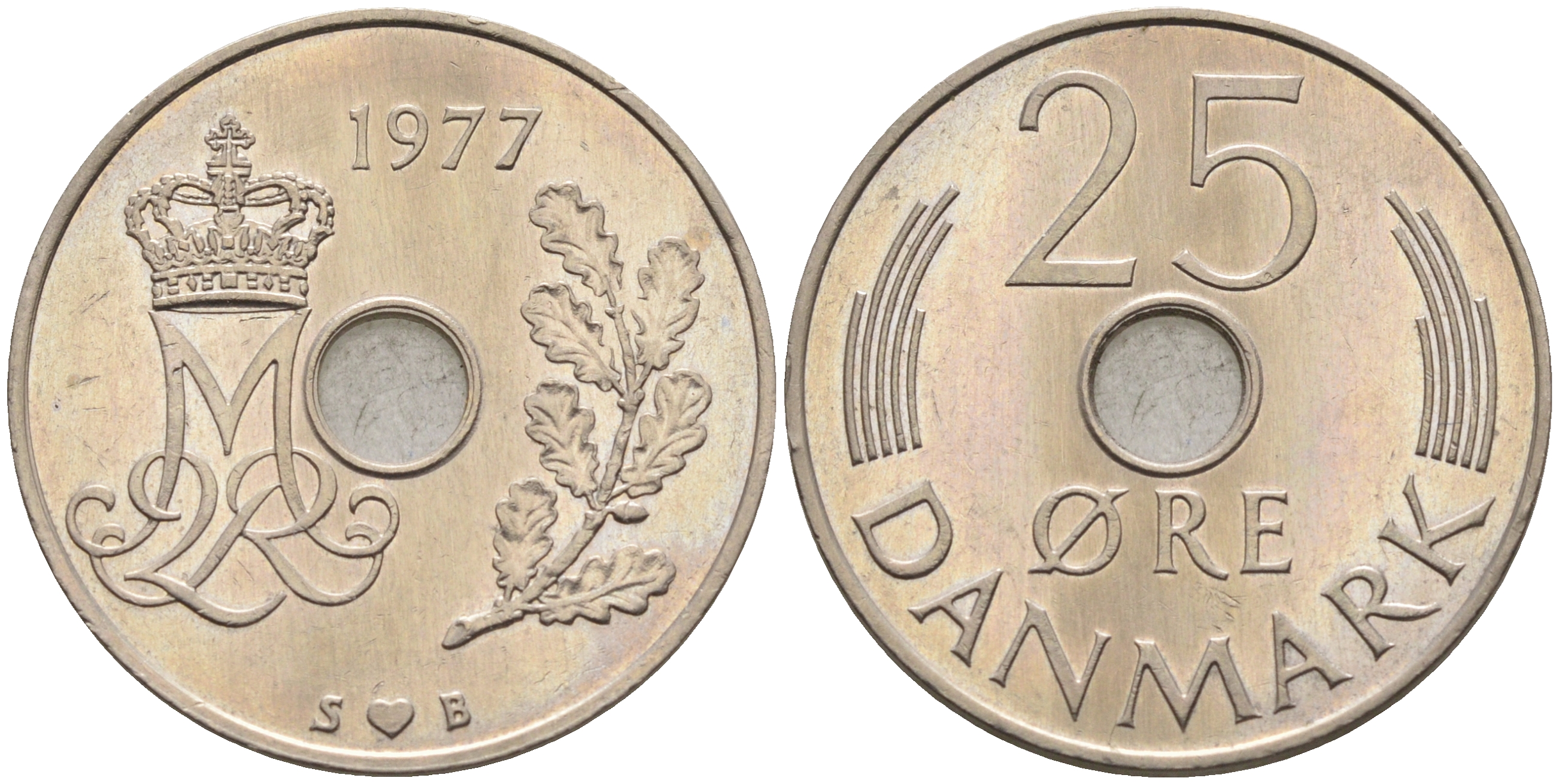 Дания 25 эре 1977 S. B, Маргрете II (1972-) КМ 861.1 медно-никель    4177-334