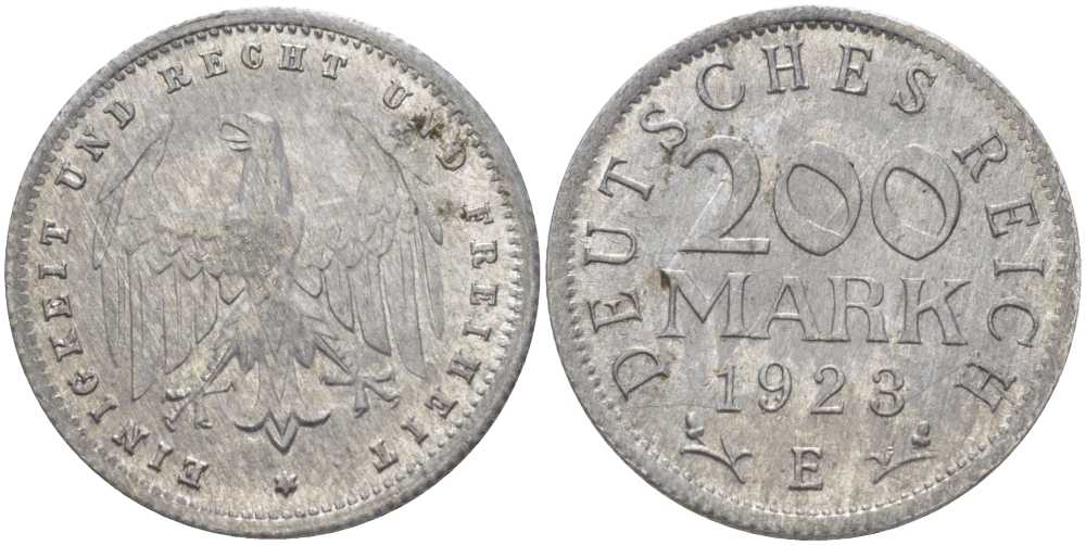 ГЕРМАНИЯ 200 МАРОК 1923 E KM 35, J. 304, Weege 22 алюминий 261-821