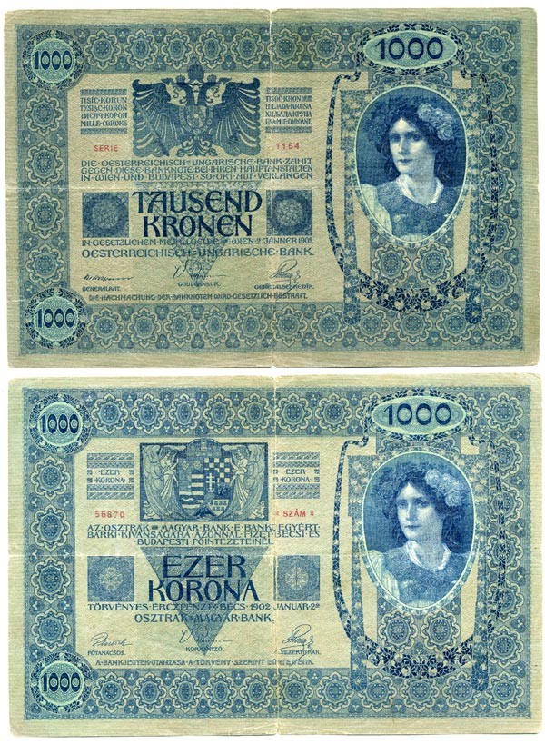 АВСТРИЯ 1000 КРОН 1902 Pick 8а бумага 7146-44-1-2