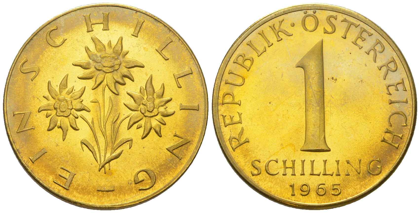 Австрия 1 шиллинг 1965 KM 2886 алюминиевая бронза UNC M17-12