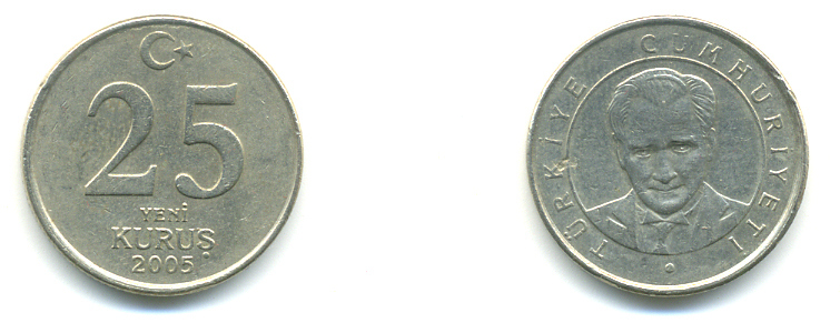 ТУРЦИЯ 25 КУРУШ 2005 KM 1167 медь никель цинк 176-1035
