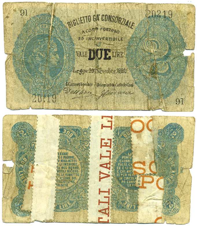 Италия 2 лиры 1881 Pick 11 бумага 8611-25-1-2