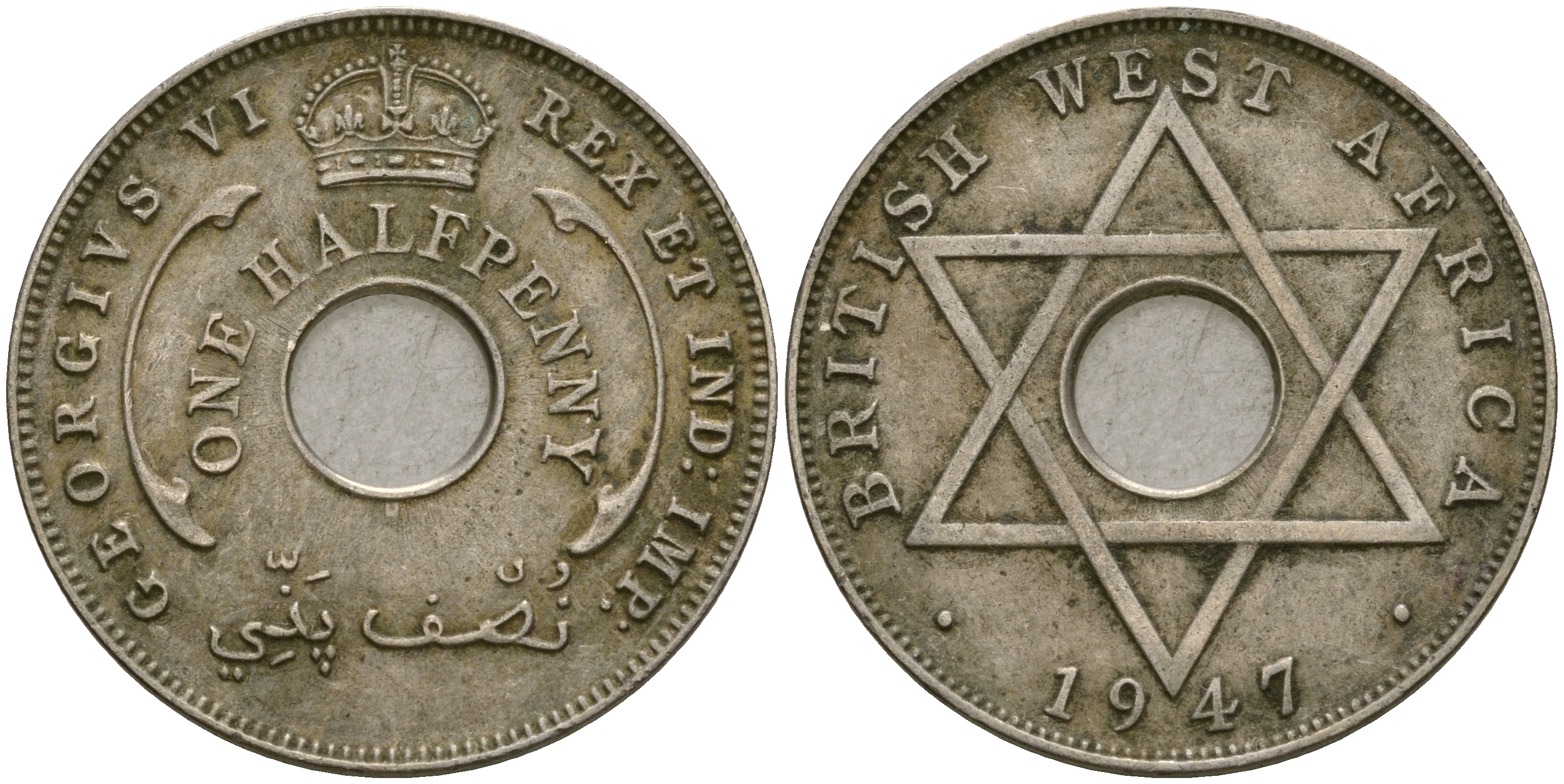 Британская Западная Африка 1/2 пенни 1947 H, Георг VI KM 18 медно-никель 25-1037