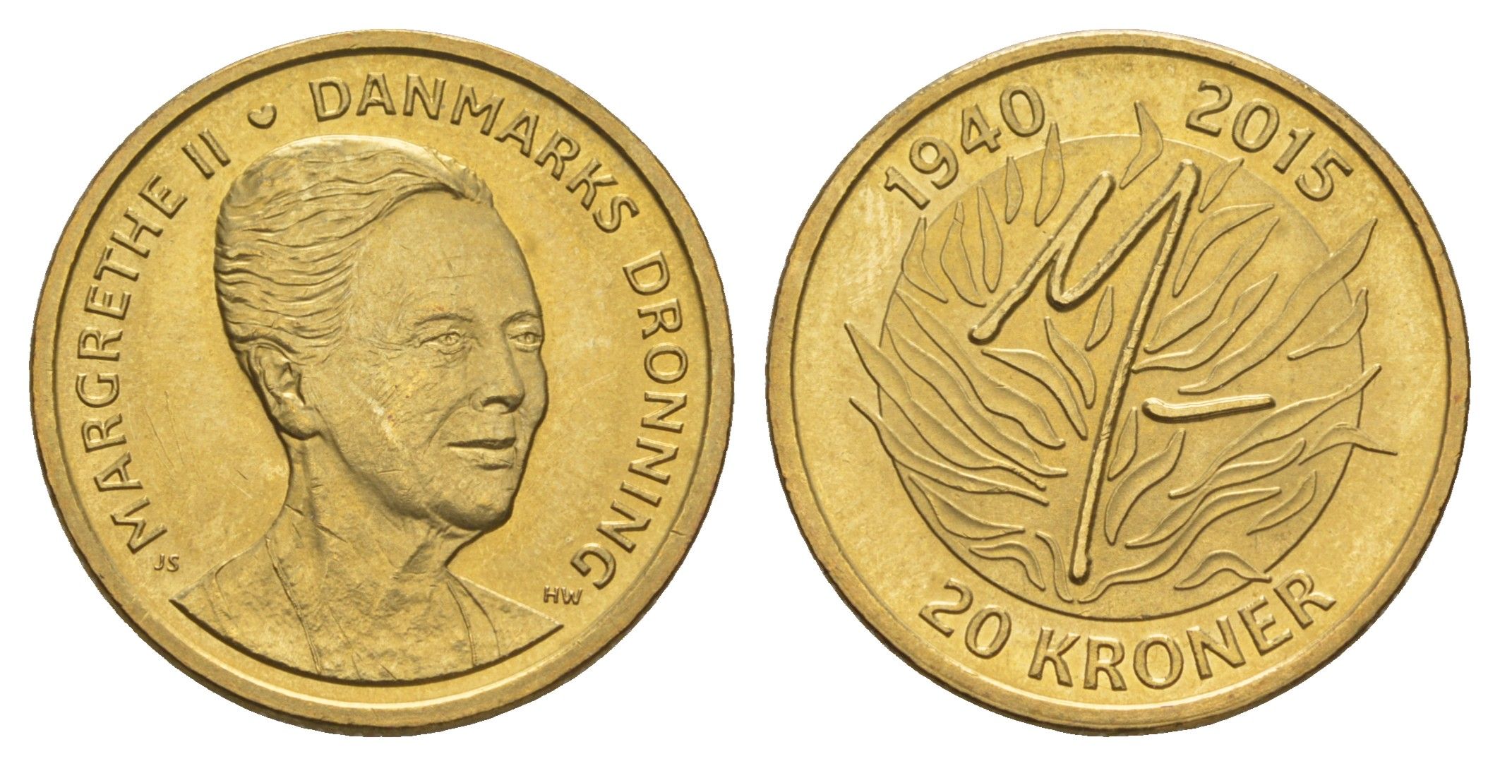 Дания 20 крон 2015 75 лет со дня рождения Королевы Маргрете II KM 964 алюминиевая бронза UNC 4648-312