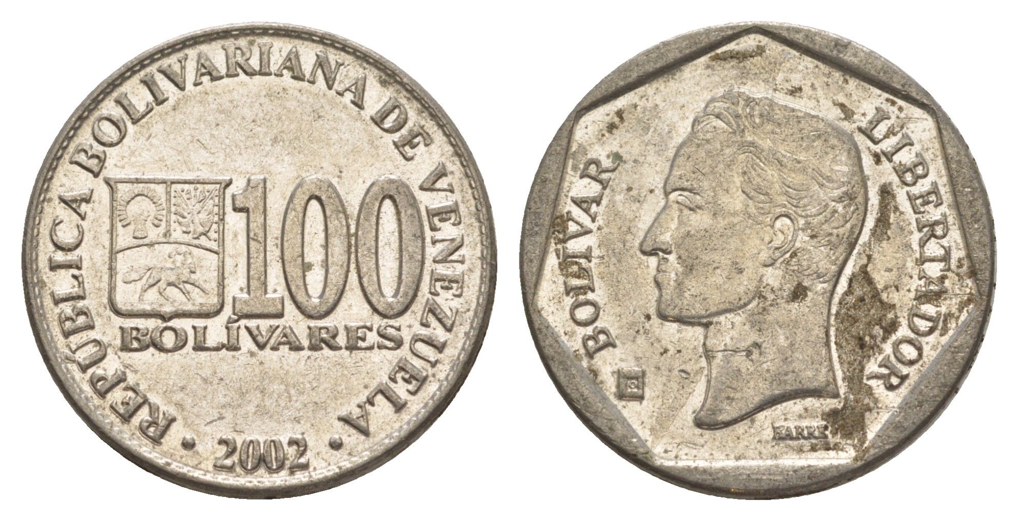 Венесуэла 100 боливаров 2002 Симон Боливар Y 83 сталь плакированная никелем 4592-1251