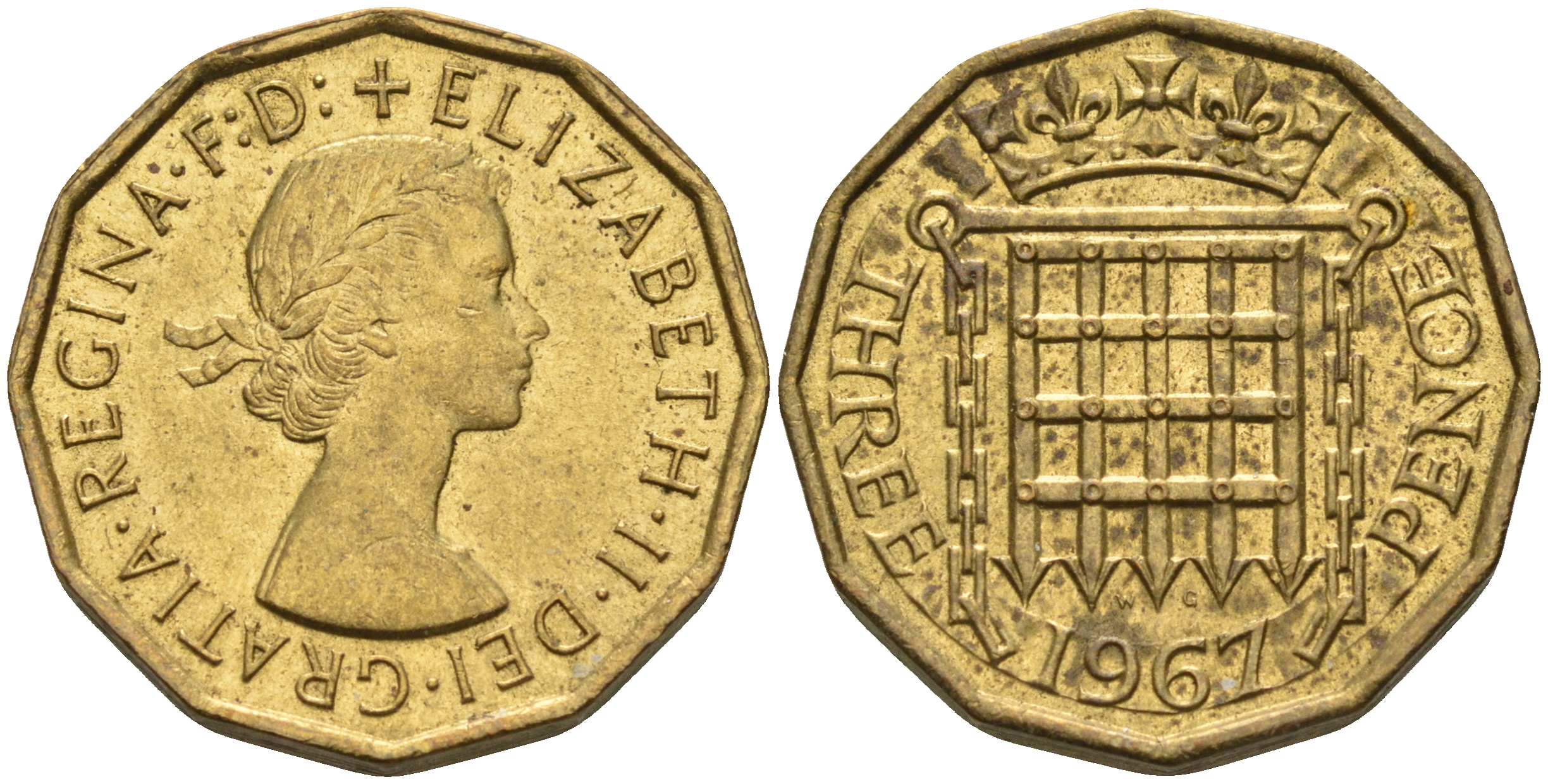 Великобритания 3 пенса 1966 Елизавета II (1952-2022) KM 900, Spink 4153 никель латунь 4589-935