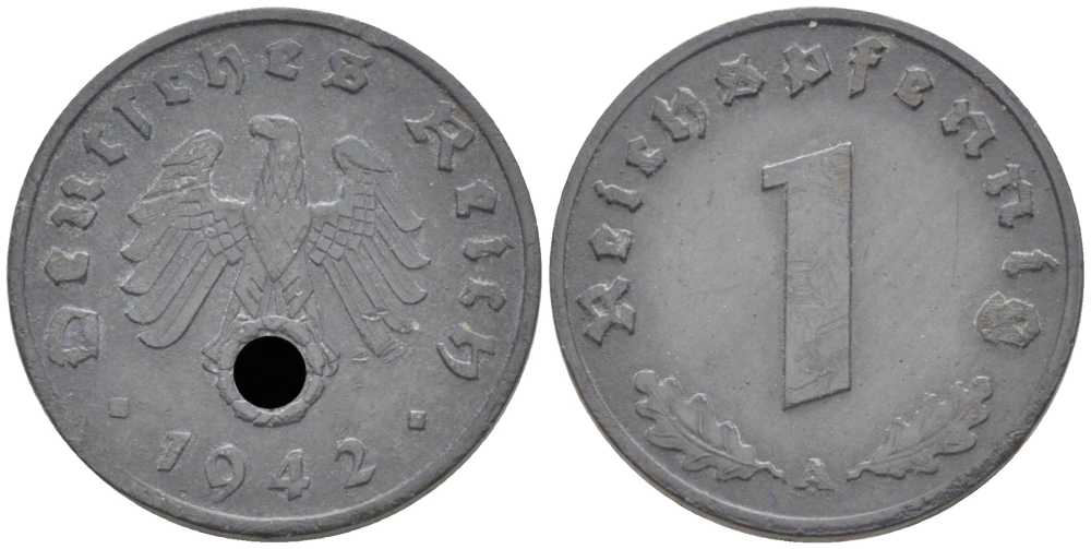 ГЕРМАНИЯ 1 РЕЙХСПФЕННИГ 1942 A KM 97, J. 369 цинк 112-1131