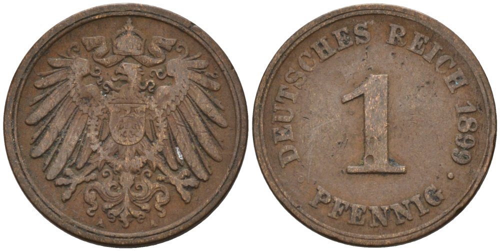 Германия 1 пфенниг 1899 A KM 10, J. 10 медь 4567-1132