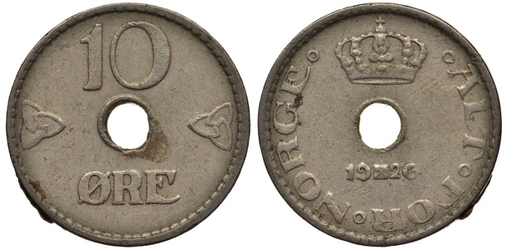 Норвегия 10 эре 1926 Хокон VII (1905-1957) KM 383 медно-никель 4549-948