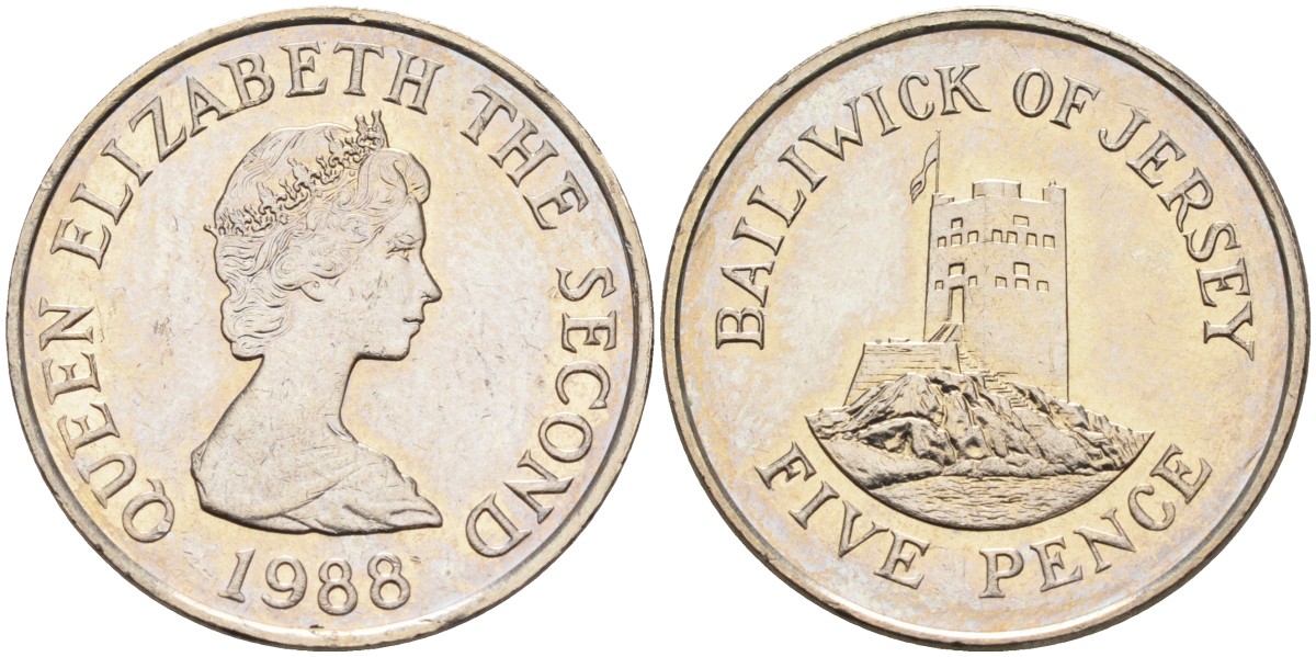 Джерси 5 пенсов 1988 башня Сеймур KM 56.1 медно-никель UNC 4582-311
