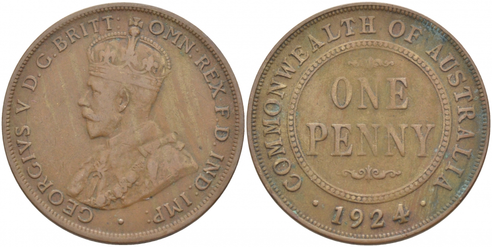 АВСТРАЛИЯ 1 ПЕННИ 1924 ГЕОРГ V KM 23 бронза 3457-441