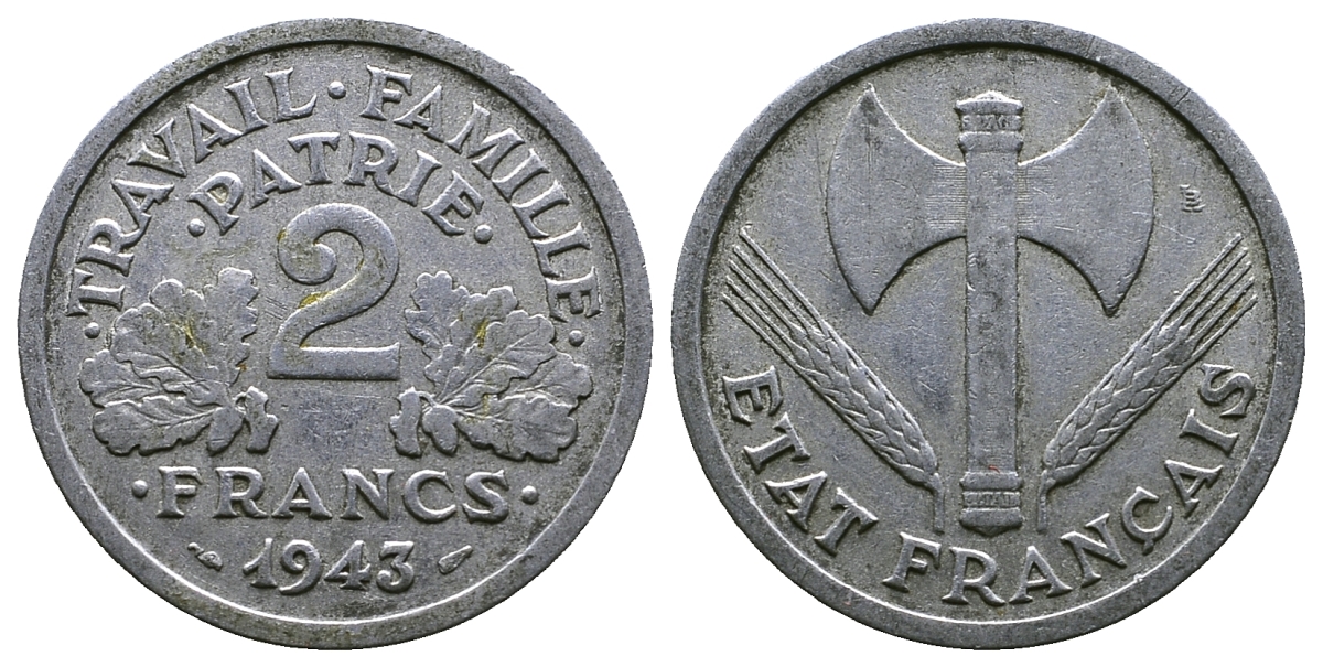 Франция 2 франка 1943 правительство Виши KM 904.1 алюминий 261-446