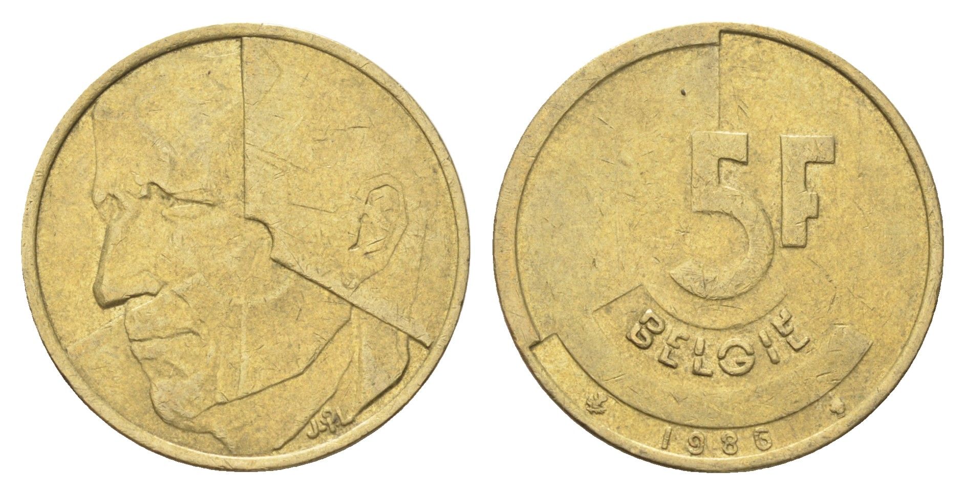 Бельгия 5 франков 1986 Belgie, Бодуэн I (1951-1993) KM 164 медь алюминий никель 4706-243