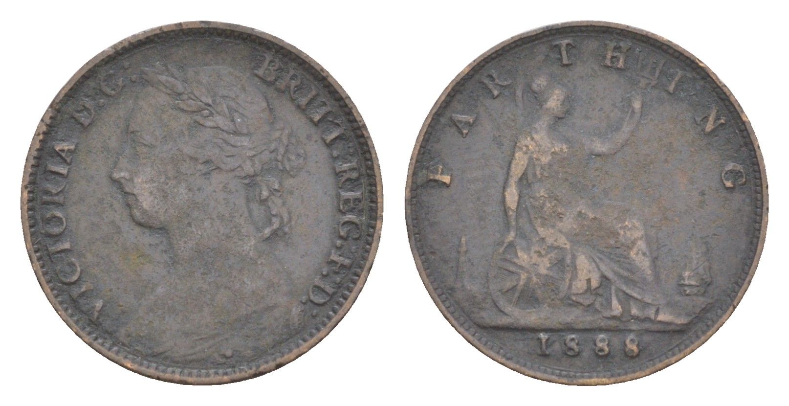 Великобритания 1 фартинг 1888 Виктория (1837-1901) KM 753, Spink 3958 бронза 4630-161