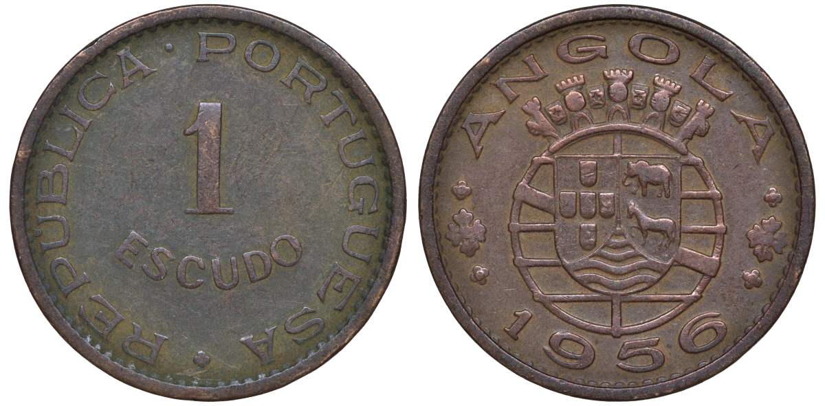 Португальская Ангола 1 эскудо 1956 KM 76 бронза 4607-135