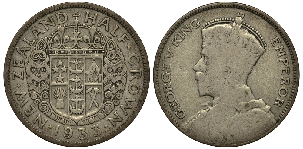 Новая Зеландия 1/2 кроны 1933 Георг V (1910-1936) KM 5 серебро 272-423