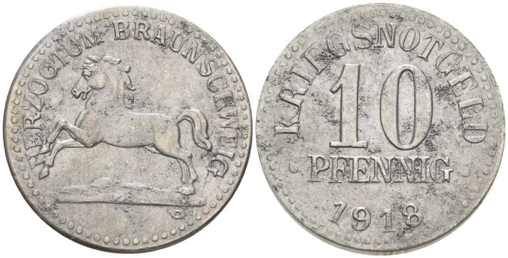 Брауншвейг 10 пфеннигов 1918 НОТГЕЛЬД, ВЕЙМАРСКАЯ РЕСПУБЛИКА железо 210-144