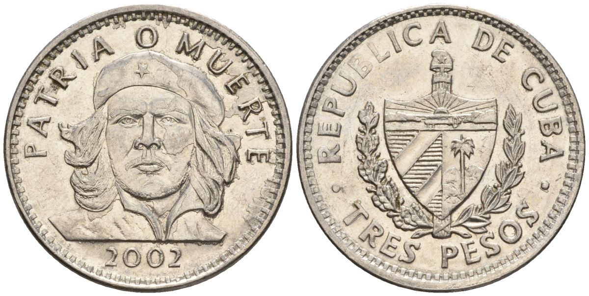 Куба 3 песо 2002 KM 346a, JMA 101, Schoen C34a сталь плакированная никелем 4117-536
