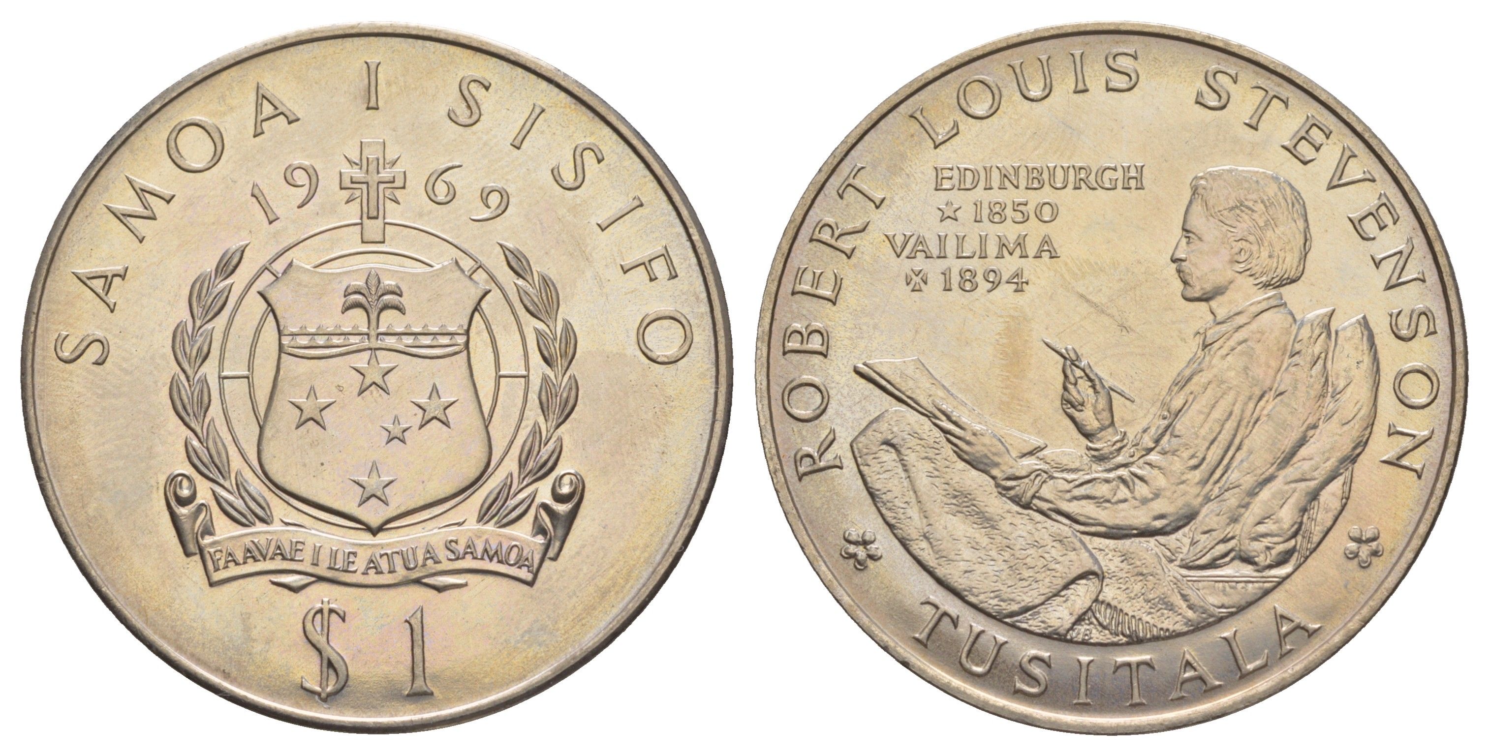 Самоа 1 тала 1969 75 лет со дня смерти Роберта Льюиса Стивенсона KM 8 медно-никель BU 4184-1222