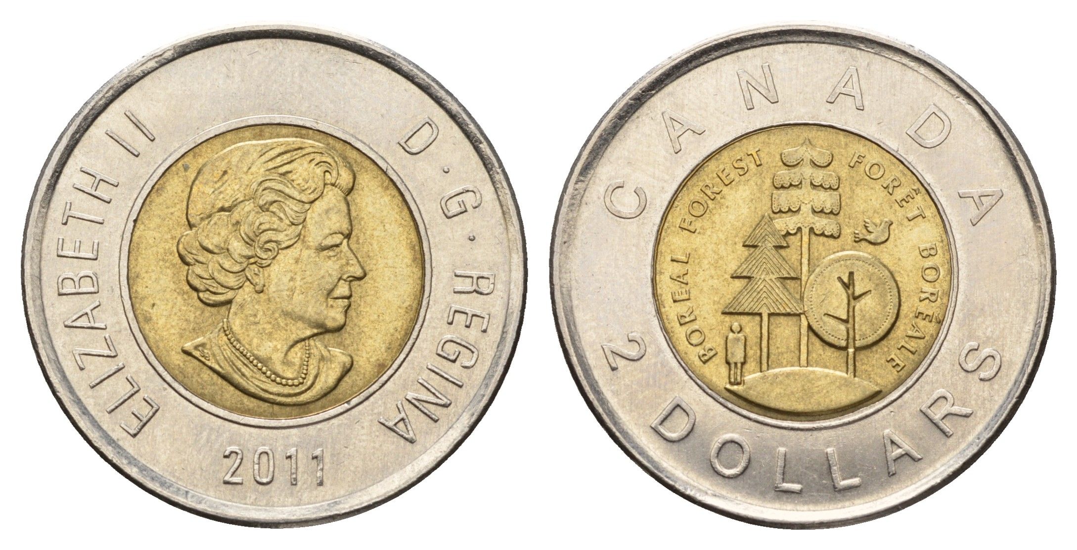 Канада 2 доллара 2011 Тайга - половина суши Канады KM 1167 биметалл UNC 4678-1244