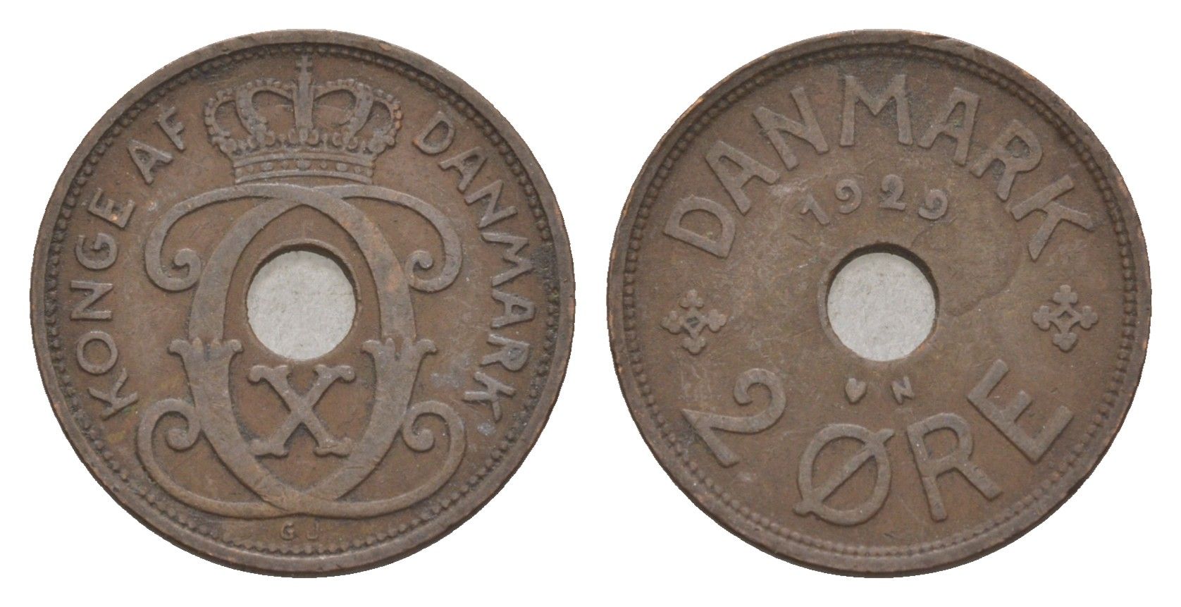 Дания 2 эре 1929 N, Кристиан X (1912-1947) KM 827 бронза 4658-234