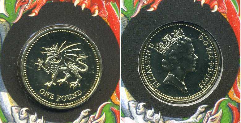 Великобритания 1 фунт 1995 Елизавета II (1952-2022), в оригинальном буклете KM 969, Spink 4338 никель латунь BUNC 7-5-1-16