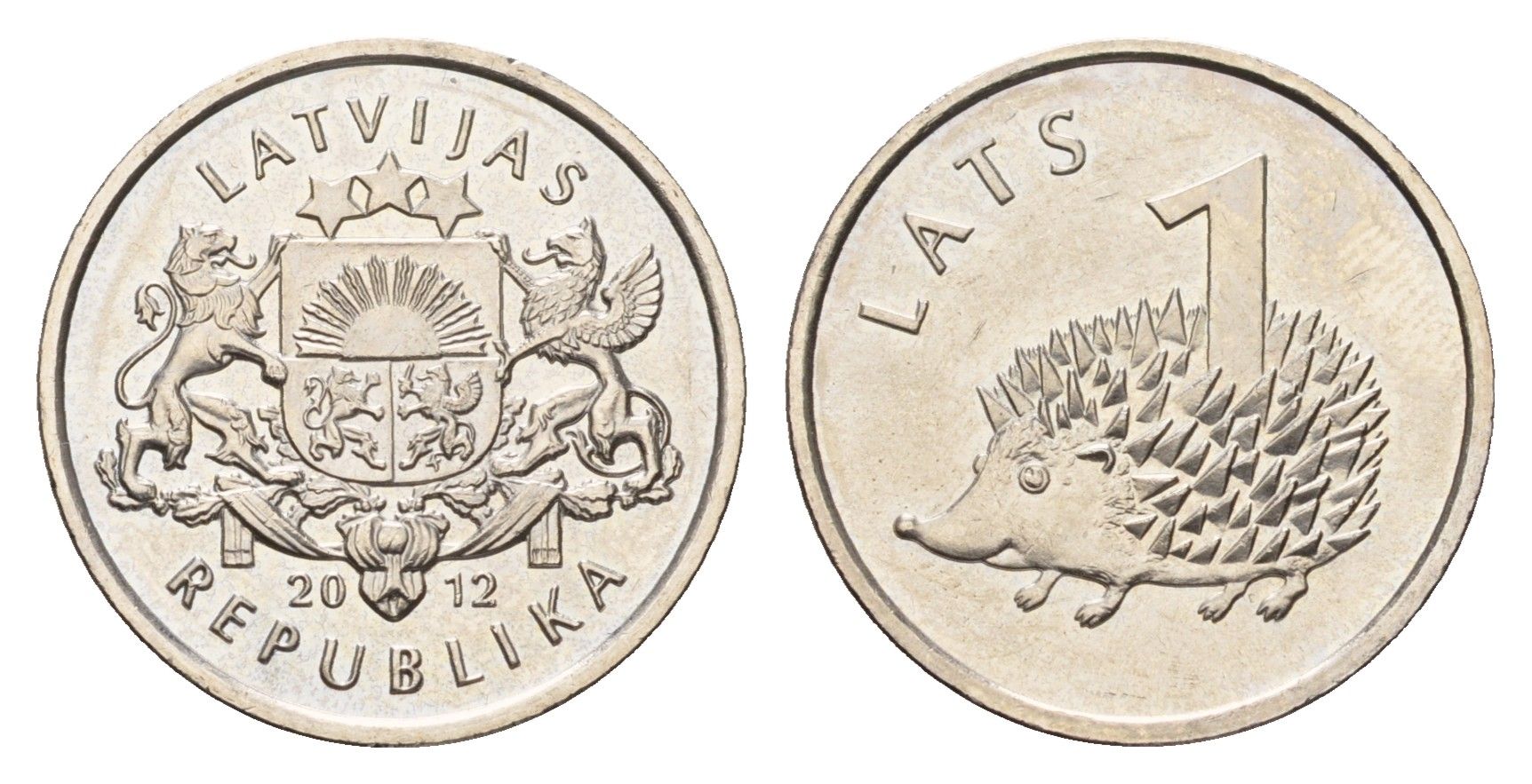 Латвия 1 лат 2012 Ежик KM 135 медно-никель UNC 4679-364