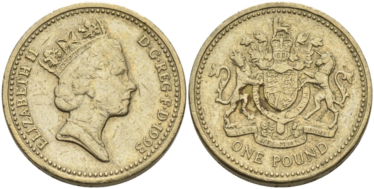 Великобритания 1 фунт 1993 Елизавета II (1952-2022) KM 964, Spink 4336 никель латунь 81-921
