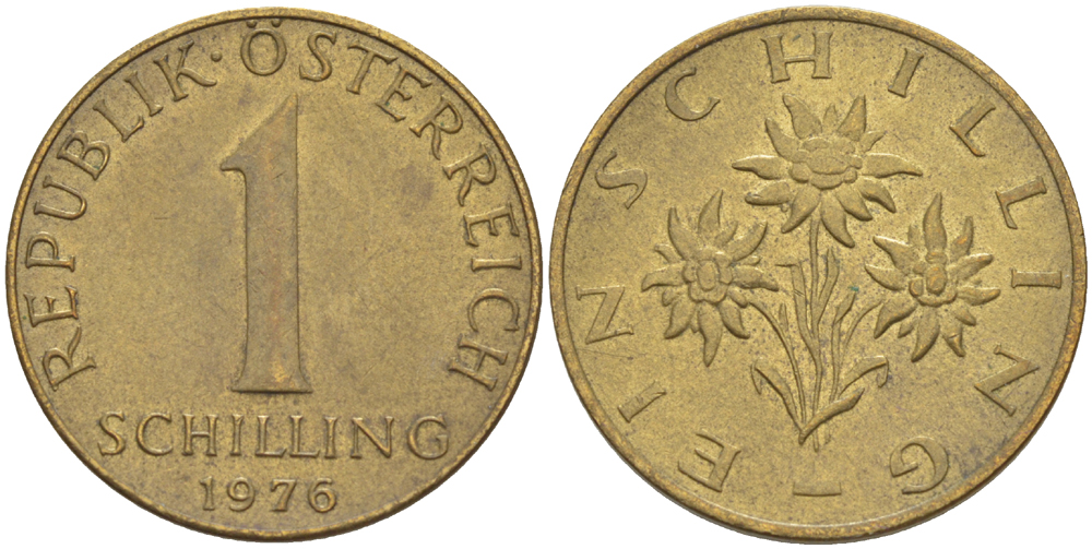 АВСТРИЯ 1 ШИЛЛИНГ 1976 KM 2886 алюминиевая бронза 76-927