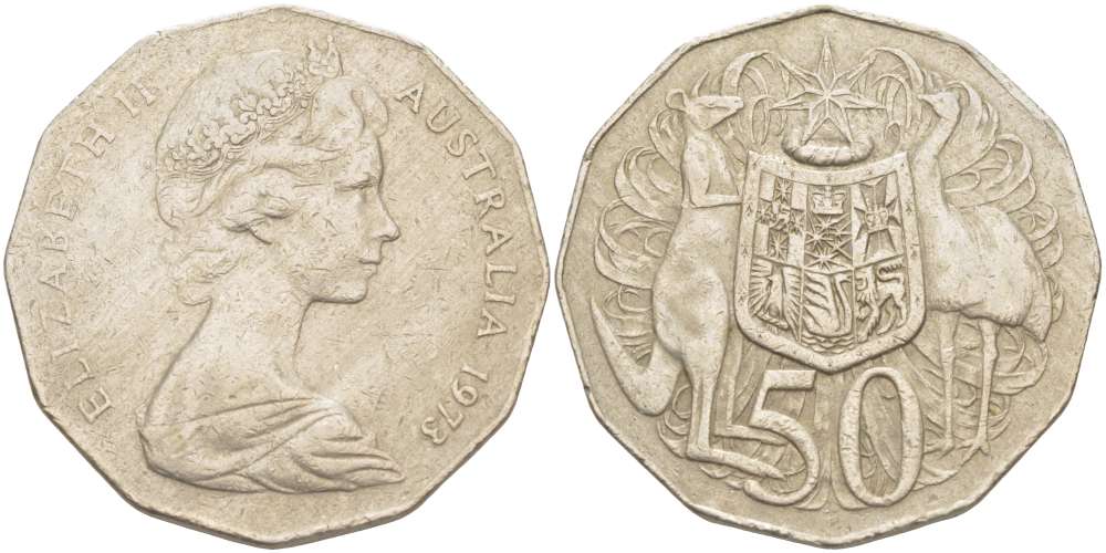 Австралия 50 центов 1973 Елизавета II (1952-2022), герб Австралии, кенгуру KM 68 медно-никель 4184-1023