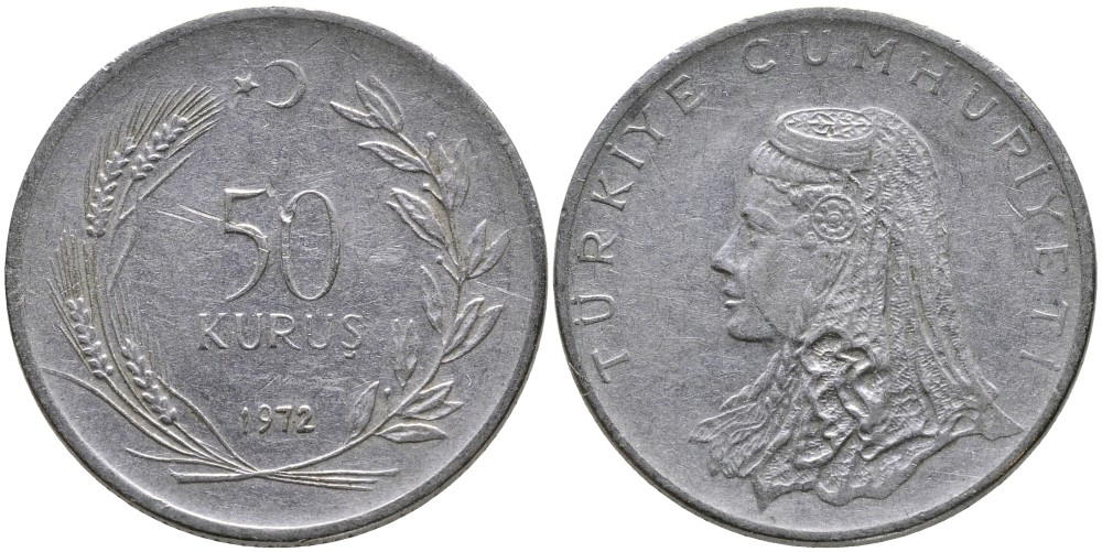 Турция 50 курушей 1972 Анатолийская невеста KM 899 нержавеющая сталь 4541-751
